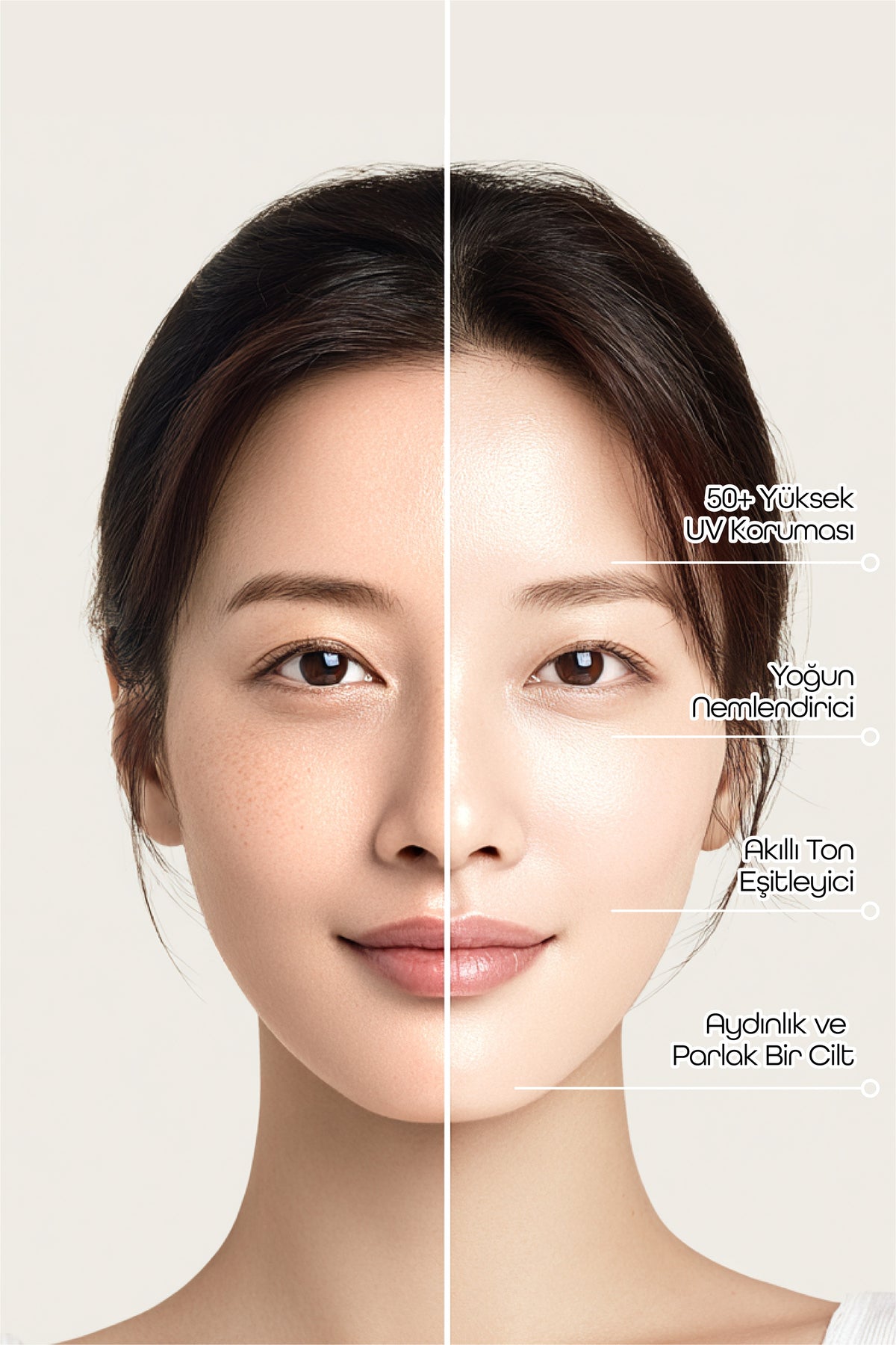 Akıllı Ton Eşitleyici Güneş Kremi SPF 50+ Nemlendirici Mavi Işık Korumalı ve Anti-Aging (DN-Age™)
